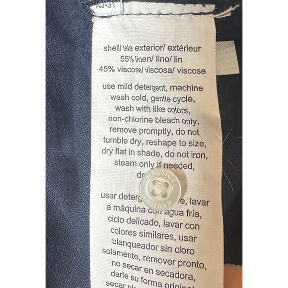 Nautica Womens Navy Blue Linen Blend Short Sleeve Button Up Camp Shirt Size L - Picture 11 of 12